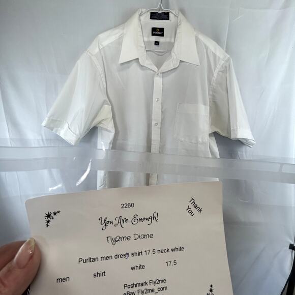 PUritan Men's White Shirt button-up 17 1/2  51" USA made pocket short sleeve - Picture 11 of 11
